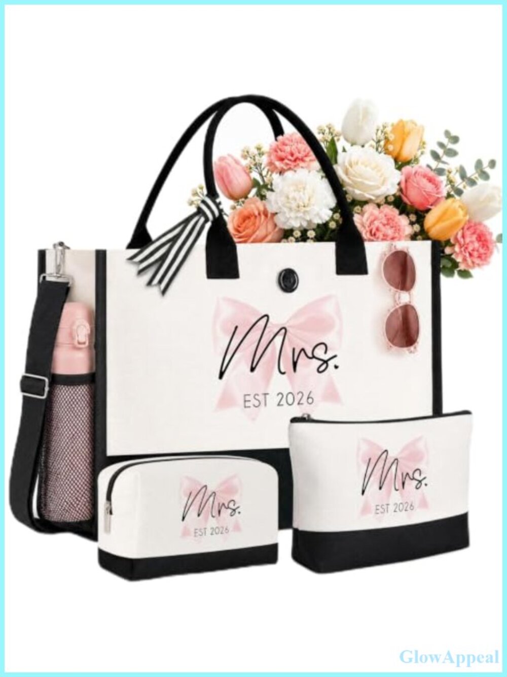 Canvas Bride Tote Bag Set 3-Piece Mrs EST 2026 Bridal Shower Gift